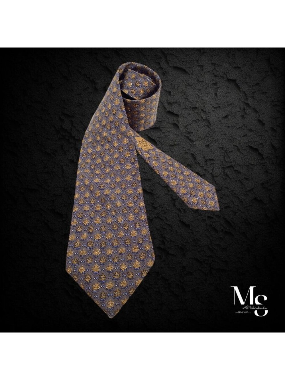 HERMES PARIS 7072 TA Brown Novelty Leaf Print Silk Tie France W: 3.5" EX COND